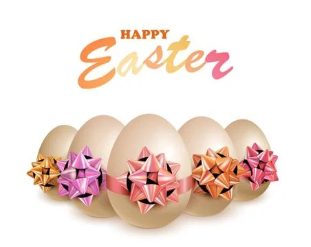 Happy Easter Eggs With Bow Stock Illustration