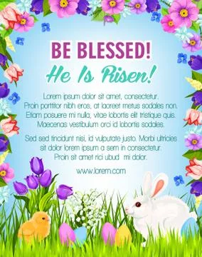 Happy Easter eggs, bunnies vector greeting poster Illustrazione stock