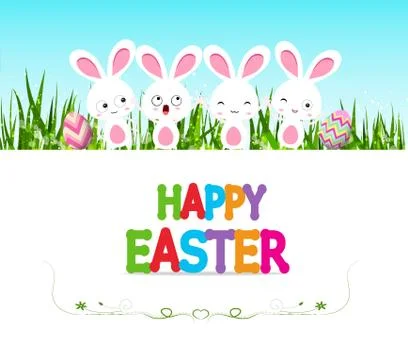 Happy Easter eggs card with bunny and lettering Stock Illustration