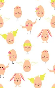 Happy Easter eggs characters seamless pattern. Easter eggs with smile or emoji Illustrazione stock
