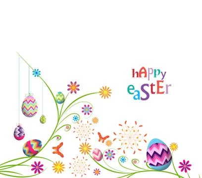 Happy easter eggs with floral background Stock Illustration