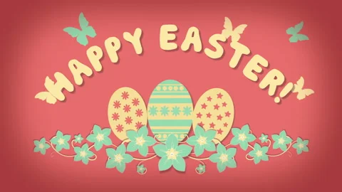 Happy Easter with eggs, flowers and butterflies Stock Footage 86732993