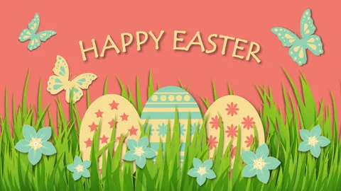 Happy Easter with eggs, flowers and butterflies Stock Footage 105573830