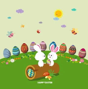Happy easter. eggs ground round background Stock Illustration