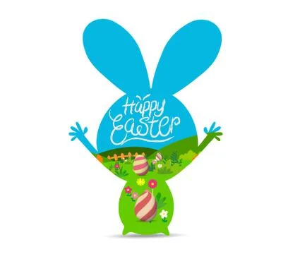 Happy easter with eggs landscape Illustrazione stock