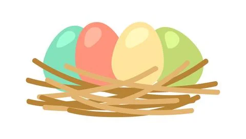 Happy Easter eggs in nest. Cute greeting card for traditional celebration. Stock Illustration