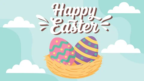 Happy Easter Eggs in Nest with Pastel Sky Background Video stock 331609478