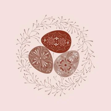 Happy Easter eggs in a nest in vector Stock Illustration