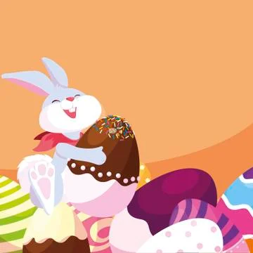 Happy easter eggs painted with rabbit Stockillustratie
