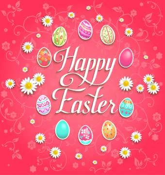 Happy Easter eggs on red background 스톡 일러스트