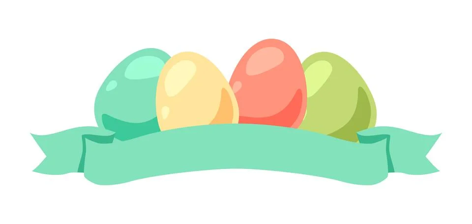 Happy Easter eggs on ribbon. Cute greeting element for traditional celebratio Stock Illustration