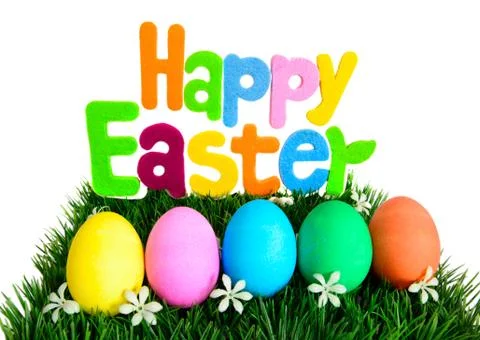 Happy Easter Eggs in a Row Stock Photos