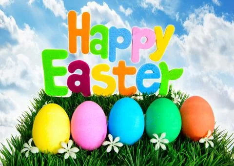 Happy Easter Eggs in a Row Stock Photos