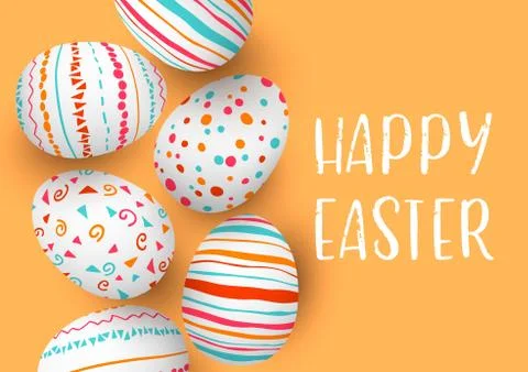 Happy Easter eggs in a row with text. Colorful easter eggs on golden backgrou 스톡 일러스트