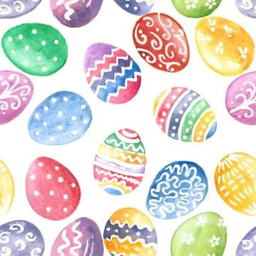 Happy Easter. Eggs seamless pattern. Watercolor hand drawn background 스톡 일러스트