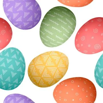 Happy Easter eggs seamless pattern . Set of whtie Easter eggs with different  Stock Illustration
