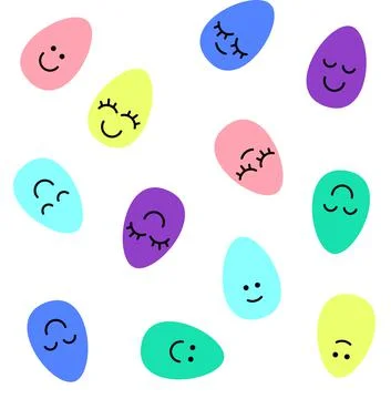 Happy Easter eggs seamless pattern. Easter eggs with smile or emoji. Pastel Illustrazione stock