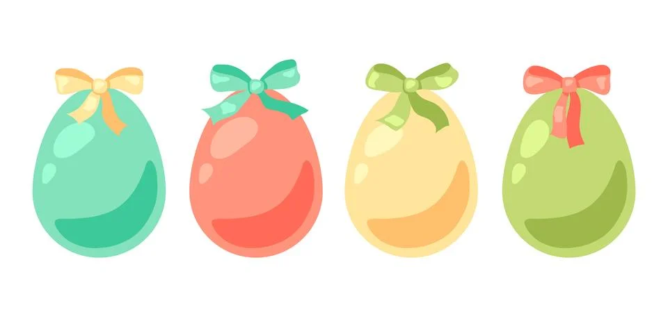 Happy Easter eggs set. Cute eggs with bows for traditional celebration. 스톡 일러스트