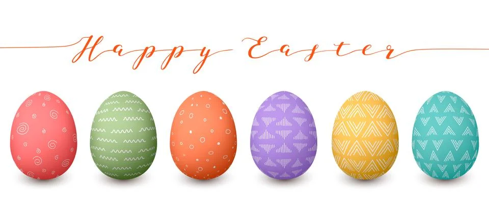 Happy Easter eggs. Set of whtie Easter eggs with different simple textures on Stock Illustration