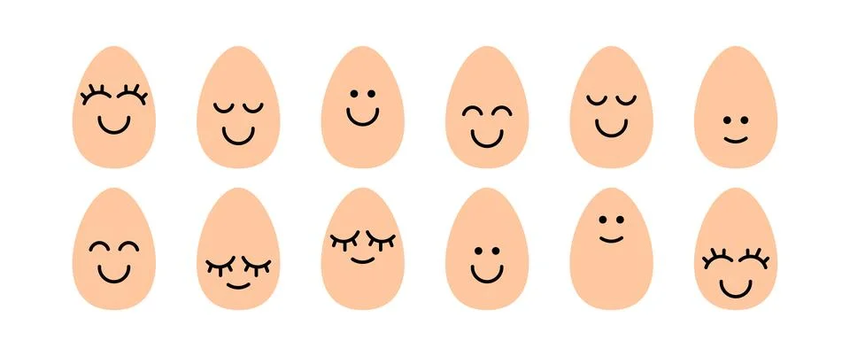Happy Easter eggs with smile or emoji. Bright colors. Cute easter eggs with cute Illustrazione stock
