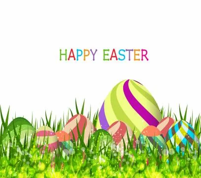 Happy easter eggs spring background with grass Stock Illustration