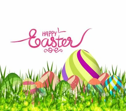 Happy easter eggs spring background with grass Stock Illustration