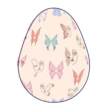 Happy Easter eggs, trendy design with hand-drawn spring flowers. Modern art m Illustrazione stock