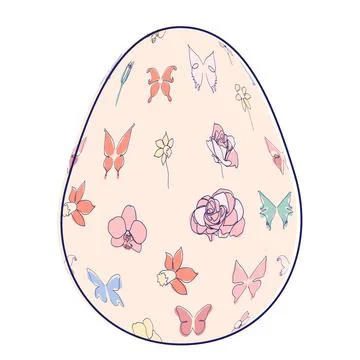 Happy Easter eggs, trendy design with hand-drawn spring flowers. Modern art m 스톡 일러스트