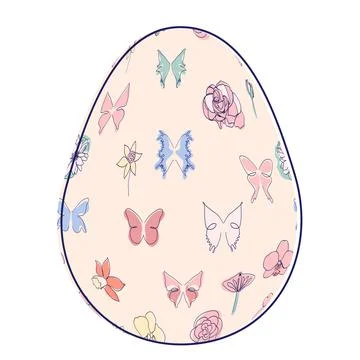 Happy Easter eggs, trendy design with hand-drawn spring flowers. Modern art m Stock Illustration