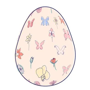 Happy Easter eggs, trendy design with hand-drawn spring flowers. Modern art m Stock Illustration