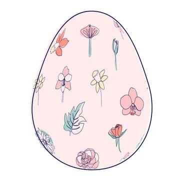 Happy Easter eggs, trendy design with hand-drawn spring flowers. Modern art m Illustrazione stock
