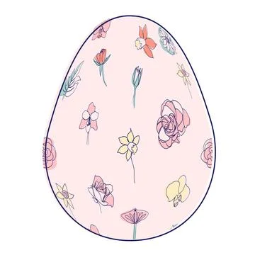 Happy Easter eggs, trendy design with hand-drawn spring flowers. Modern art m Stock Illustration
