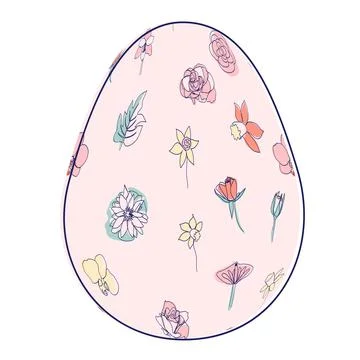 Happy Easter eggs, trendy design with hand-drawn spring flowers. Modern art m Stock Illustration