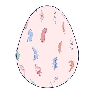 Happy Easter eggs, trendy design with hand-drawn spring flowers. Modern art m Stock Illustration