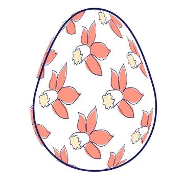 Happy Easter eggs, trendy design with hand-drawn spring flowers. Modern art m Stock Illustration