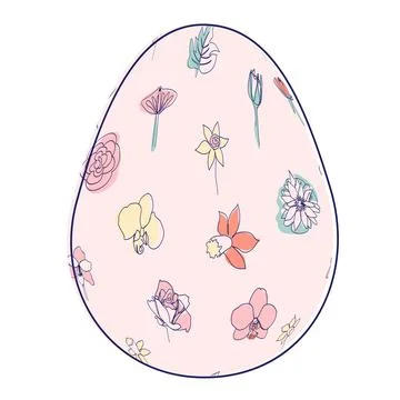 Happy Easter eggs, trendy design with hand-drawn spring flowers. Modern art m Stock Illustration
