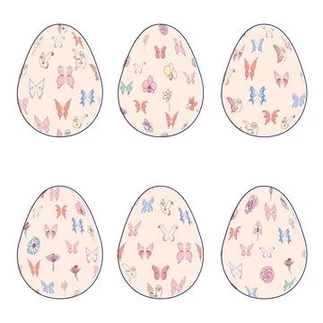 Happy Easter eggs, trendy design with hand-drawn spring flowers. Modern art m Illustrazione stock