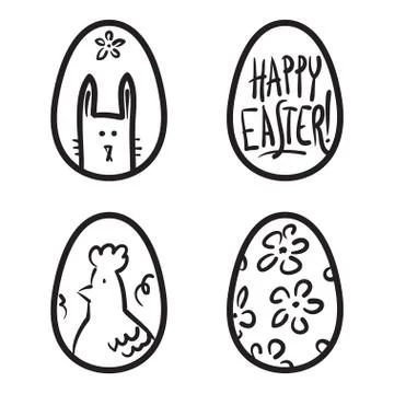 Happy Easter eggs vector card illustration hand drawn with easter eggs. Stock Illustration