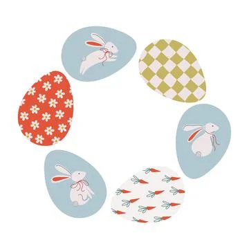 Happy Easter eggs wreath. Cute holiday set. Illustrazione stock