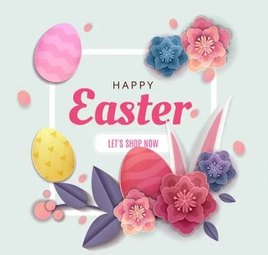 Happy Easter Elegant card day greeting card design with origami paper cut, craft Stock Illustration