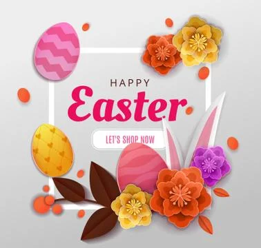 Happy Easter Elegant card day greeting card design with origami paper cut, craft Stock Illustration