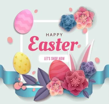 Happy Easter Elegant card day greeting card design with origami paper cut, craft Stock Illustration