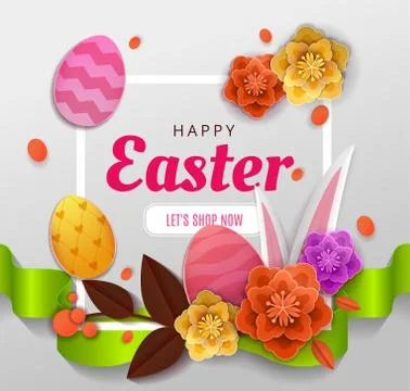 Happy Easter Elegant card day greeting card design with origami paper cut, craft Stock Illustration