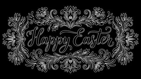 Happy Easter Elegant Hand Lettering with Floral Frame  Vintage Easter Campa.. Stock Illustration