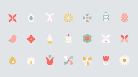 Happy easter elements. Colorfull simple vector icons with abstract bunny, bird 库存插图