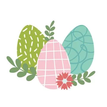 Happy Easter elements, poster, greeting card. Trendy Easter design with flo.. 库存插图