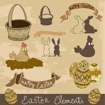 Happy easter elements set Illustrazione stock