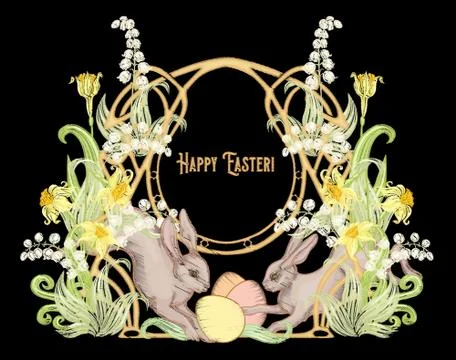 Happy easter! Embroidery imitation with a hare, Stock Illustration