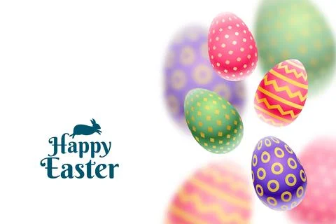 Happy easter event card with 3d colorful eggs in blur style Stock Illustration