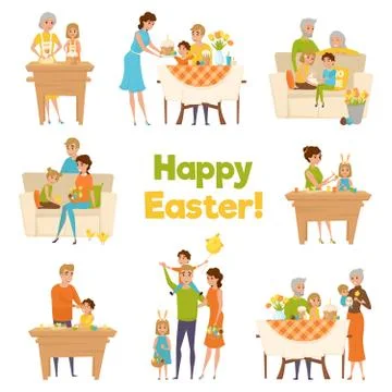Happy Easter Family Set Stock Illustration
